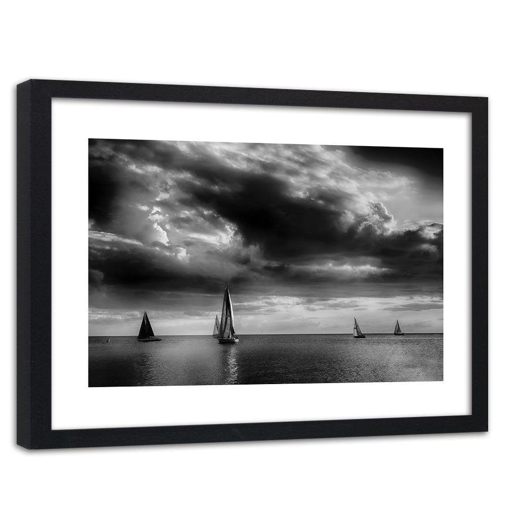 Glezna melnā rāmī - Sailboats At Sea 2 Home Trends