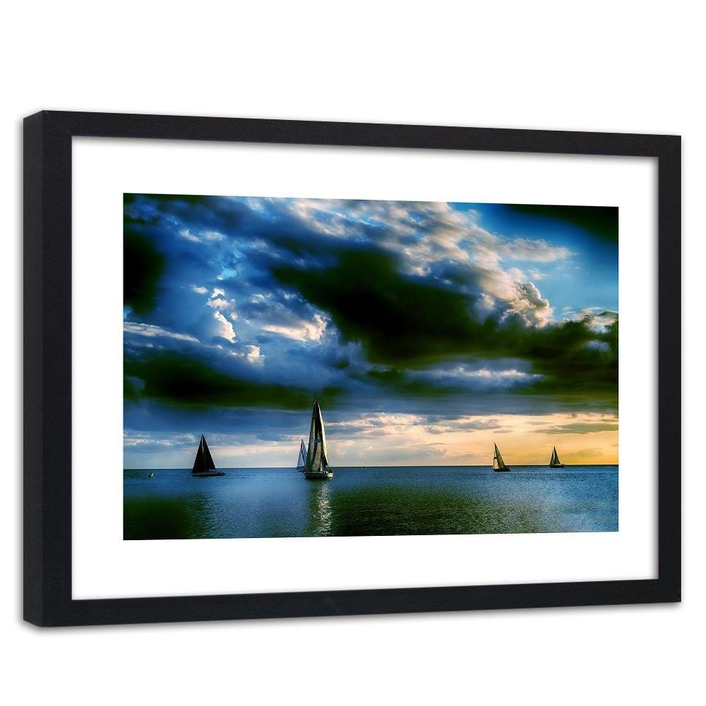 Glezna melnā rāmī - Sailboats At Sea 3 Home Trends