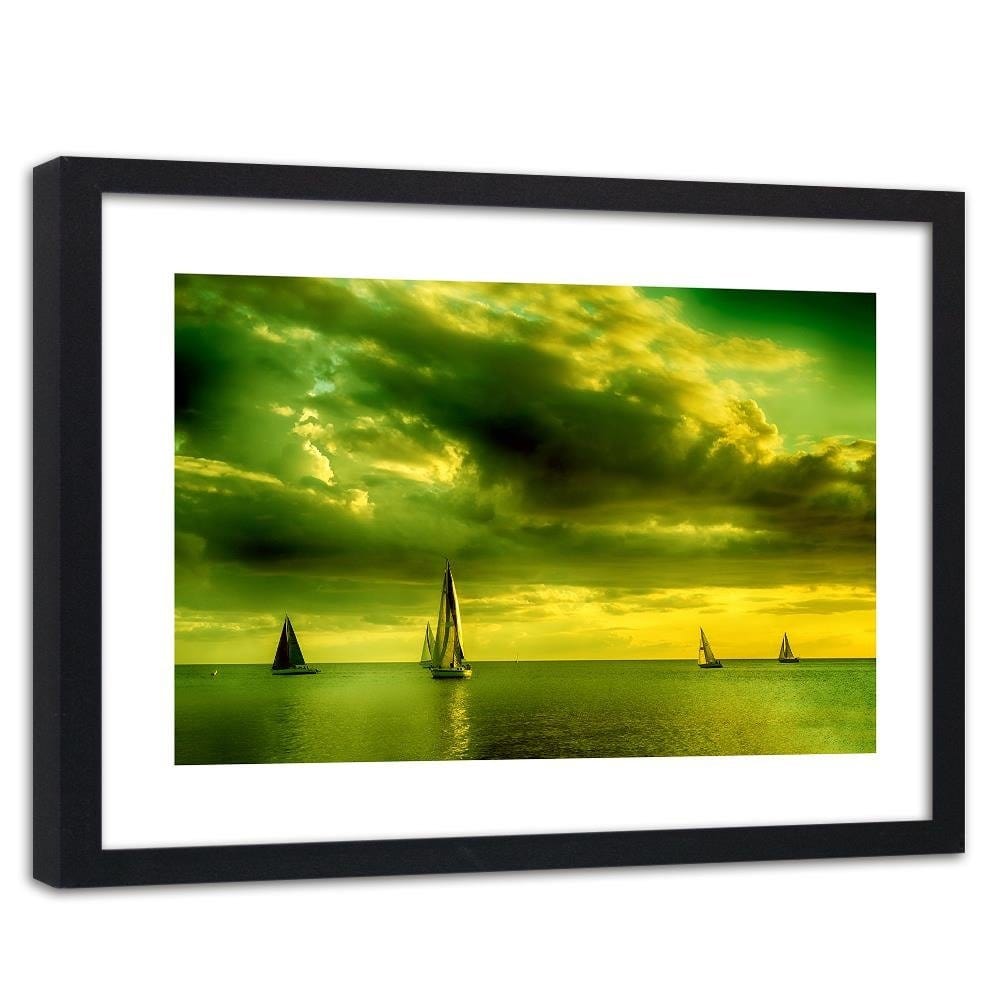 Glezna melnā rāmī - Sailboats At Sea 4 Home Trends