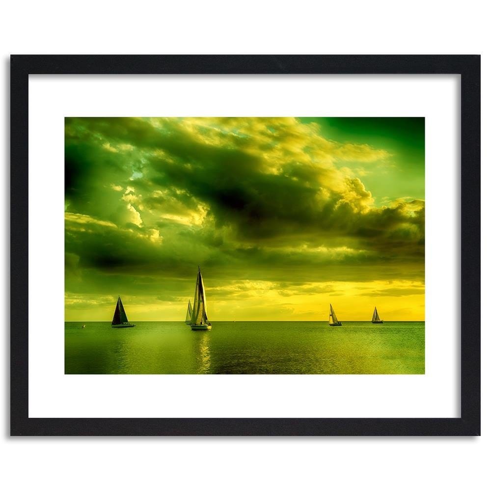 Glezna melnā rāmī - Sailboats At Sea 4 Home Trends