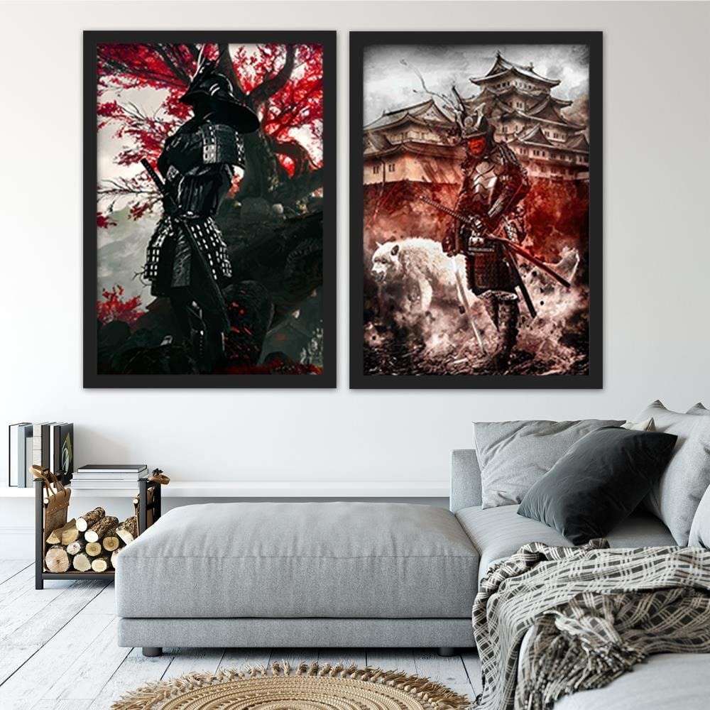 Glezna melnā rāmī - Samurai And White Wolf Home Trends