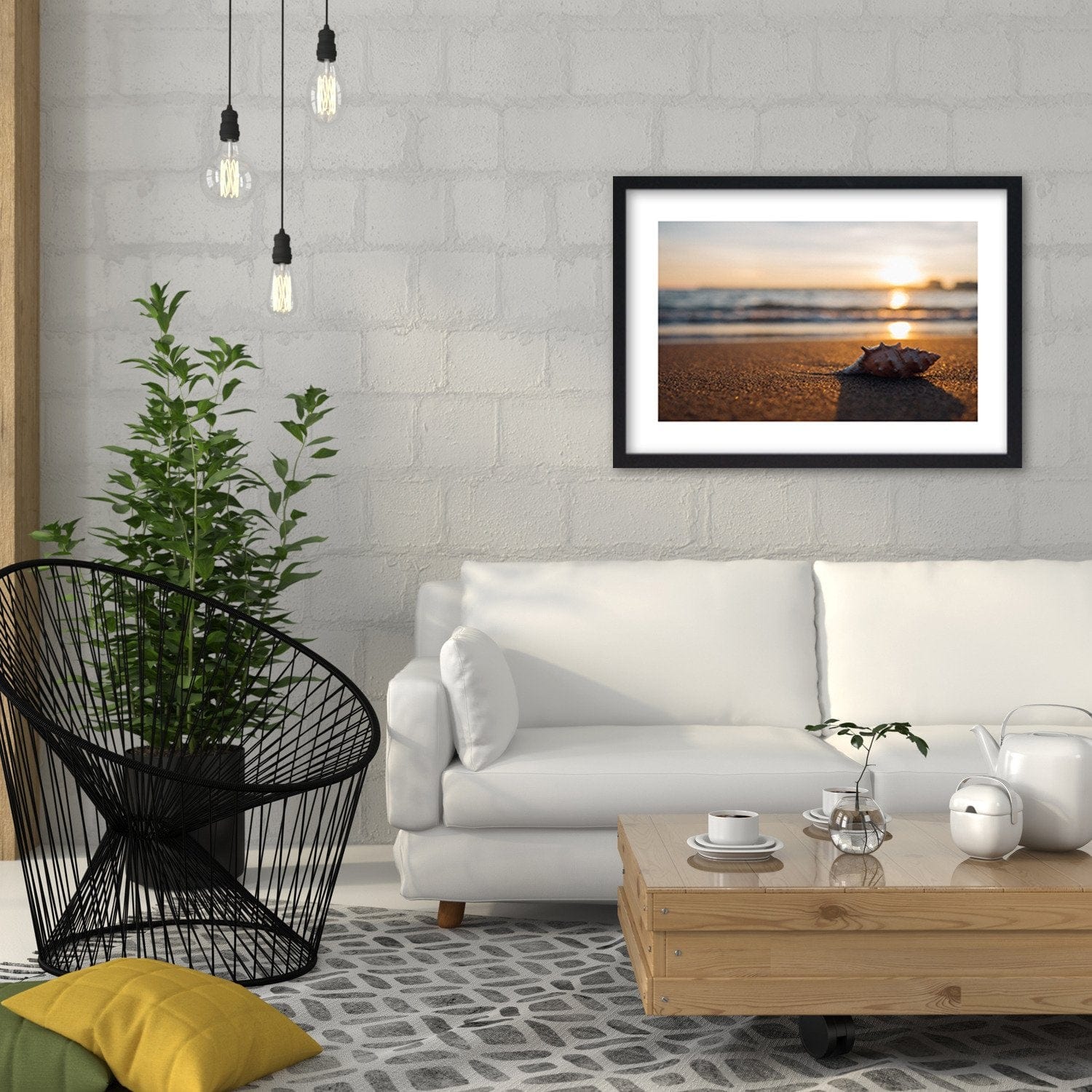 Glezna melnā rāmī - Scallop On The Beach Home Trends