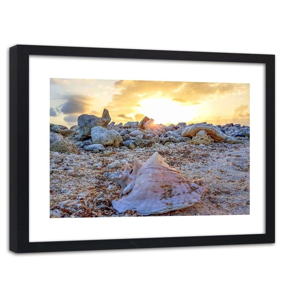 Glezna melnā rāmī - Seashell And Stones Home Trends