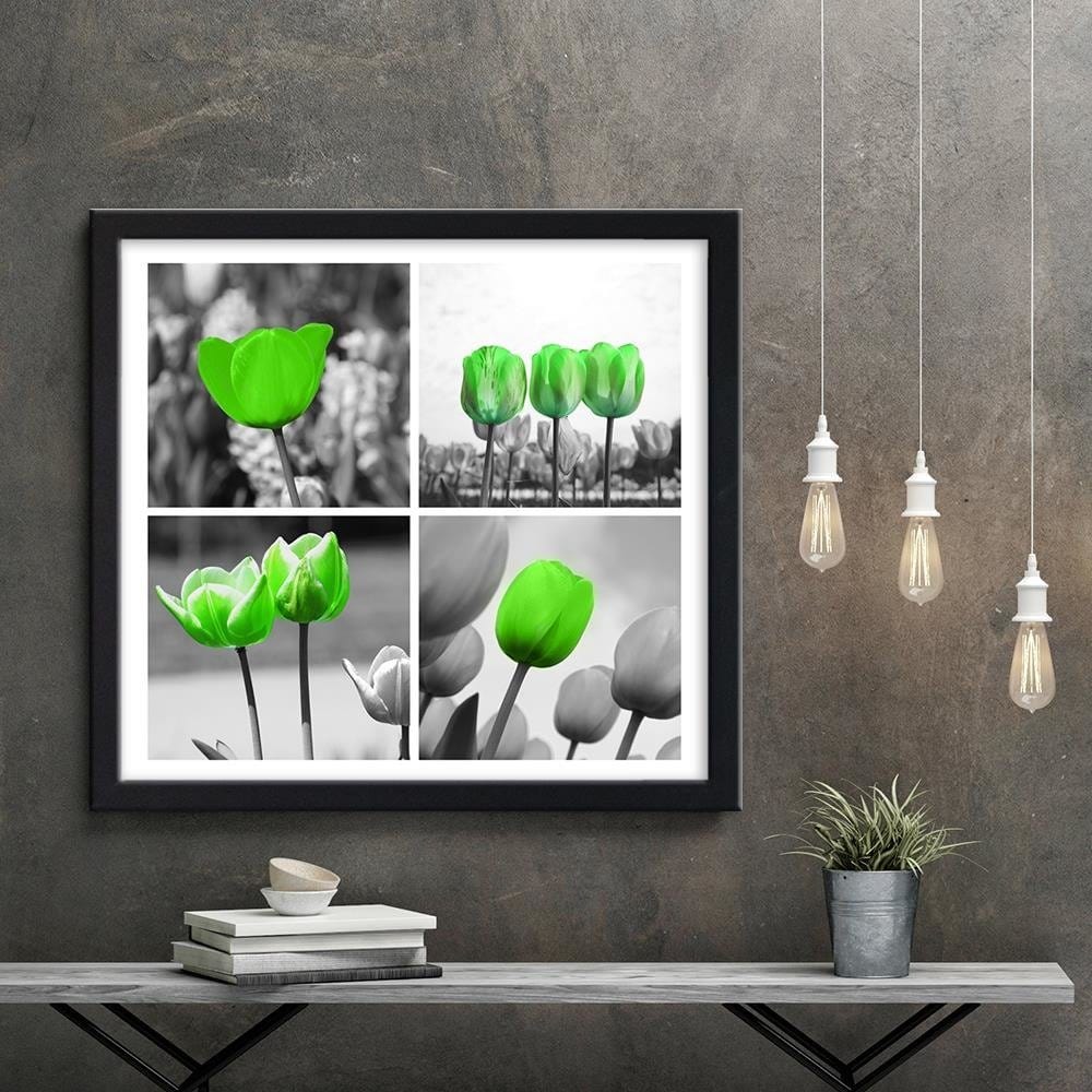 Glezna melnā rāmī - Set Of Green Poppies Home Trends