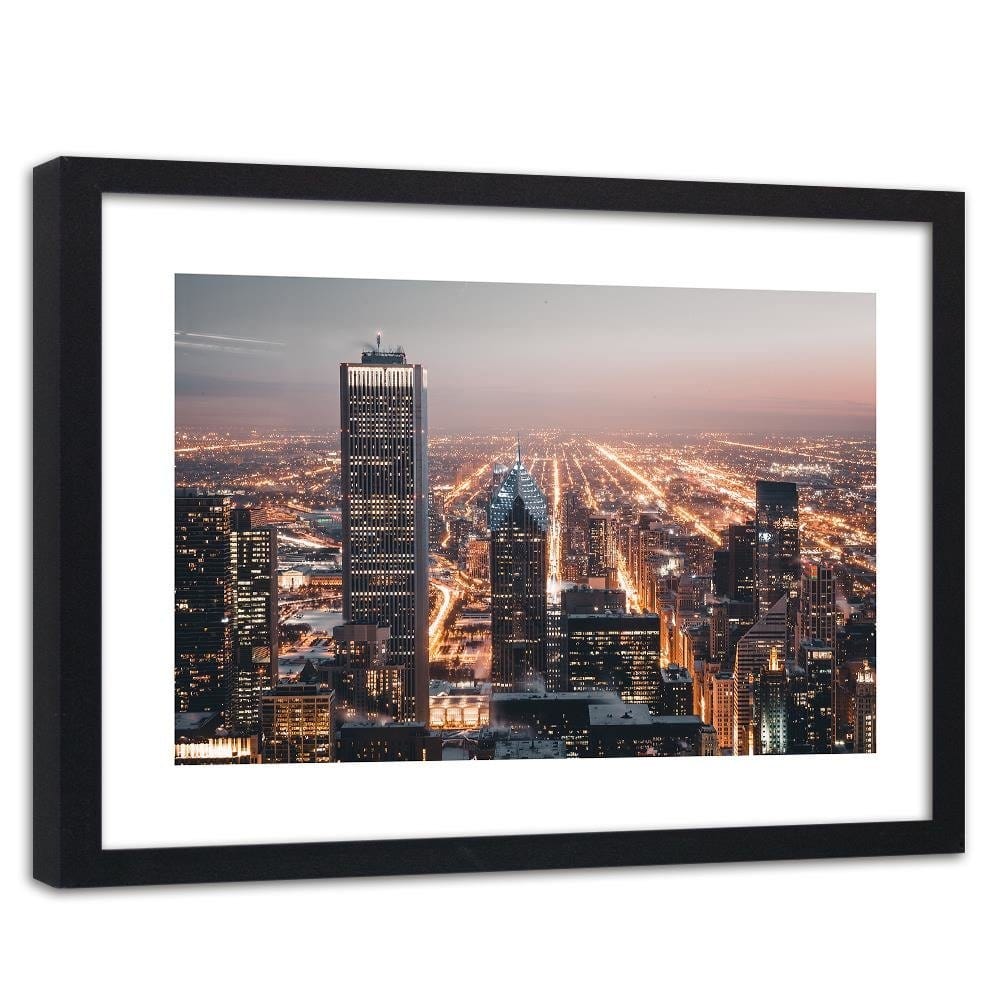 Glezna melnā rāmī - Skyscrapers At Night Home Trends
