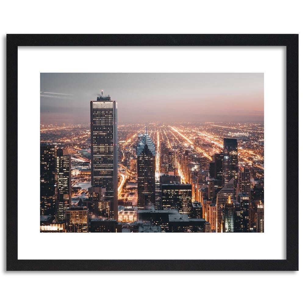 Glezna melnā rāmī - Skyscrapers At Night Home Trends
