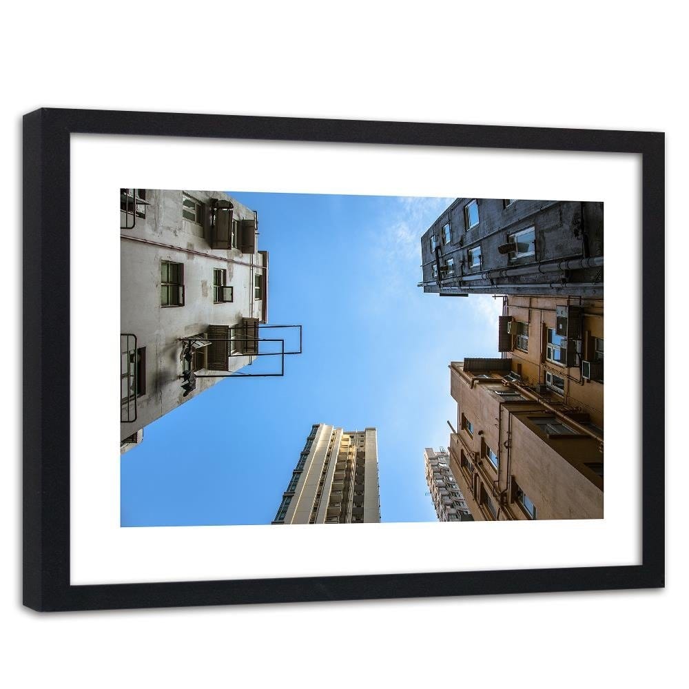 Glezna melnā rāmī - Skyscrapers From Below Home Trends