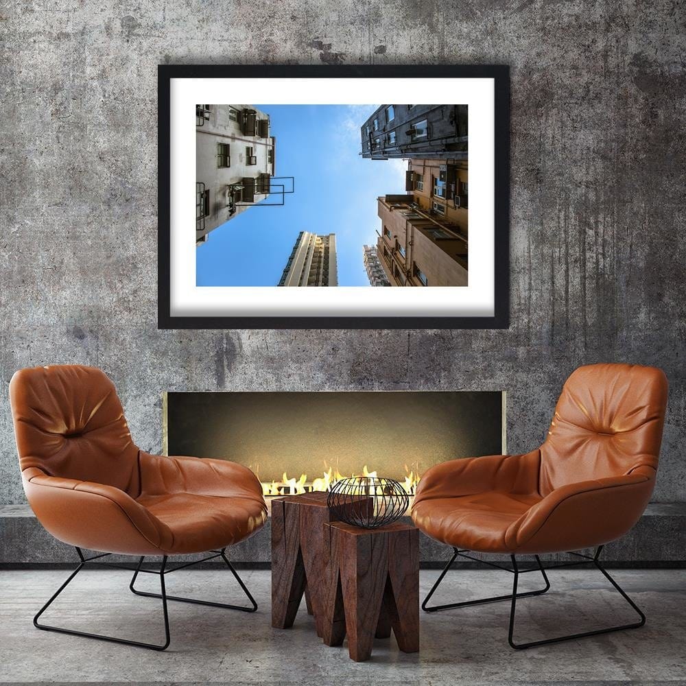 Glezna melnā rāmī - Skyscrapers From Below Home Trends