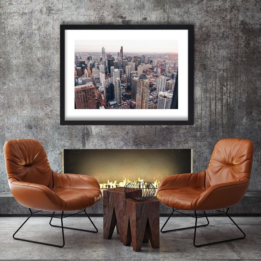 Glezna melnā rāmī - Skyscrapers In Chicago Home Trends
