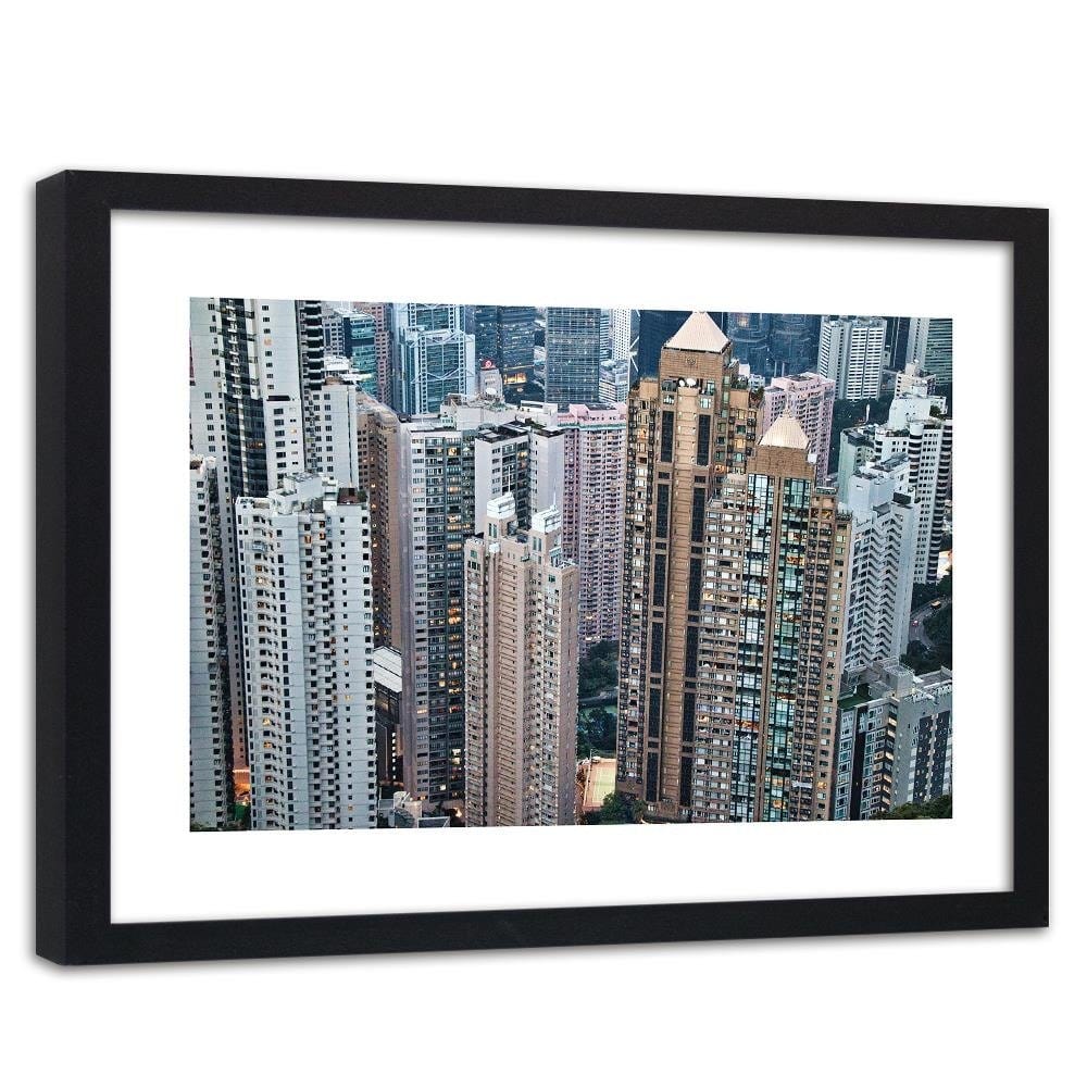Glezna melnā rāmī - Skyscrapers In Hong Kong Home Trends
