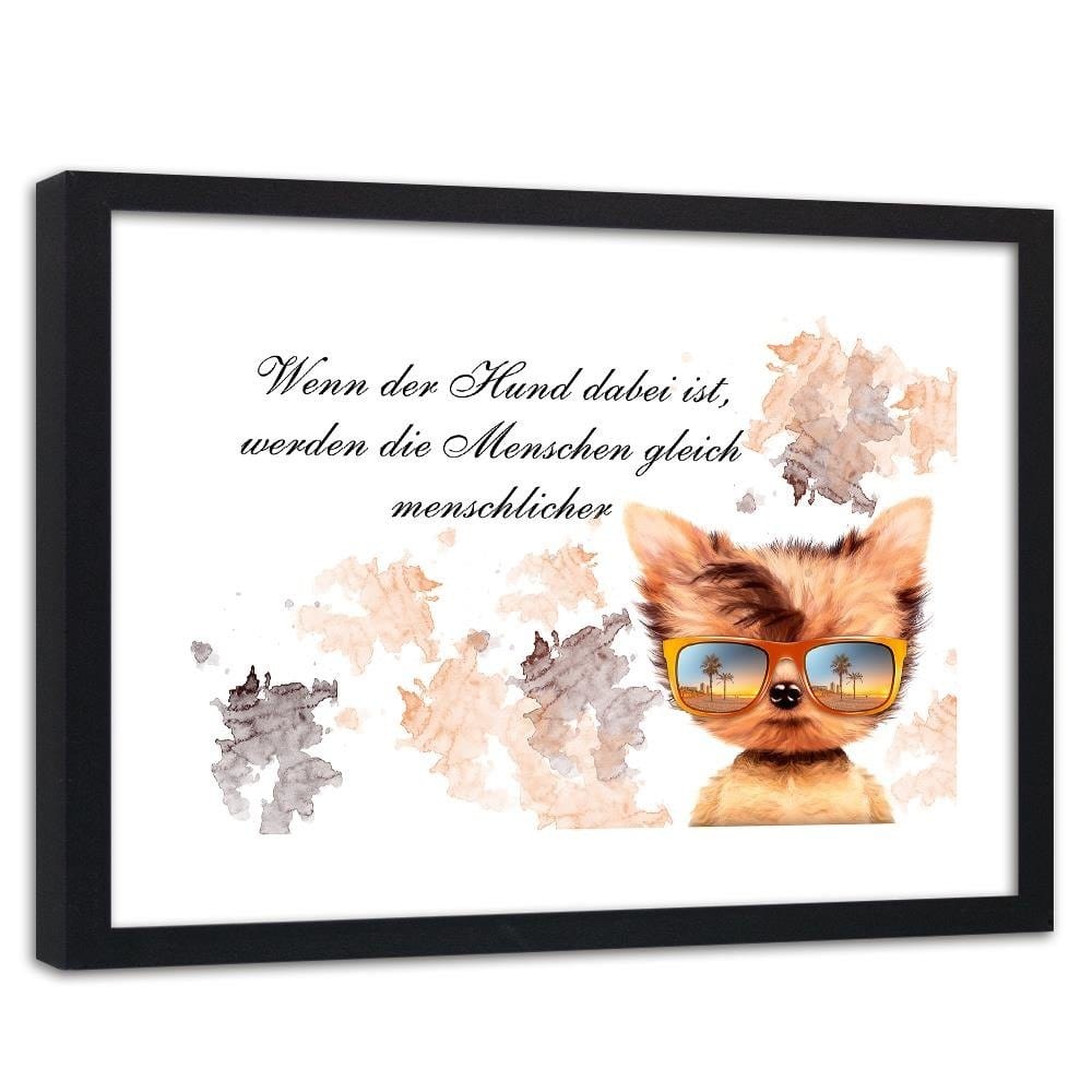 Glezna melnā rāmī - Small Dog With Glasses Home Trends
