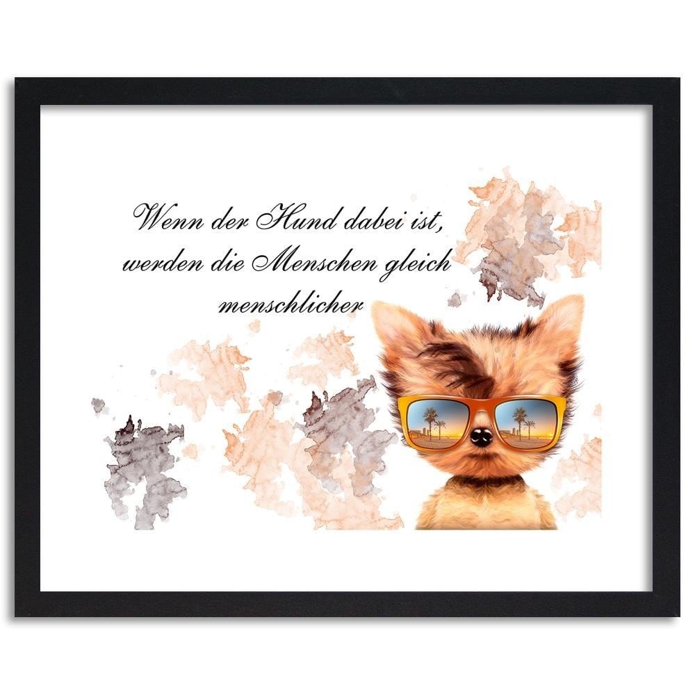 Glezna melnā rāmī - Small Dog With Glasses Home Trends