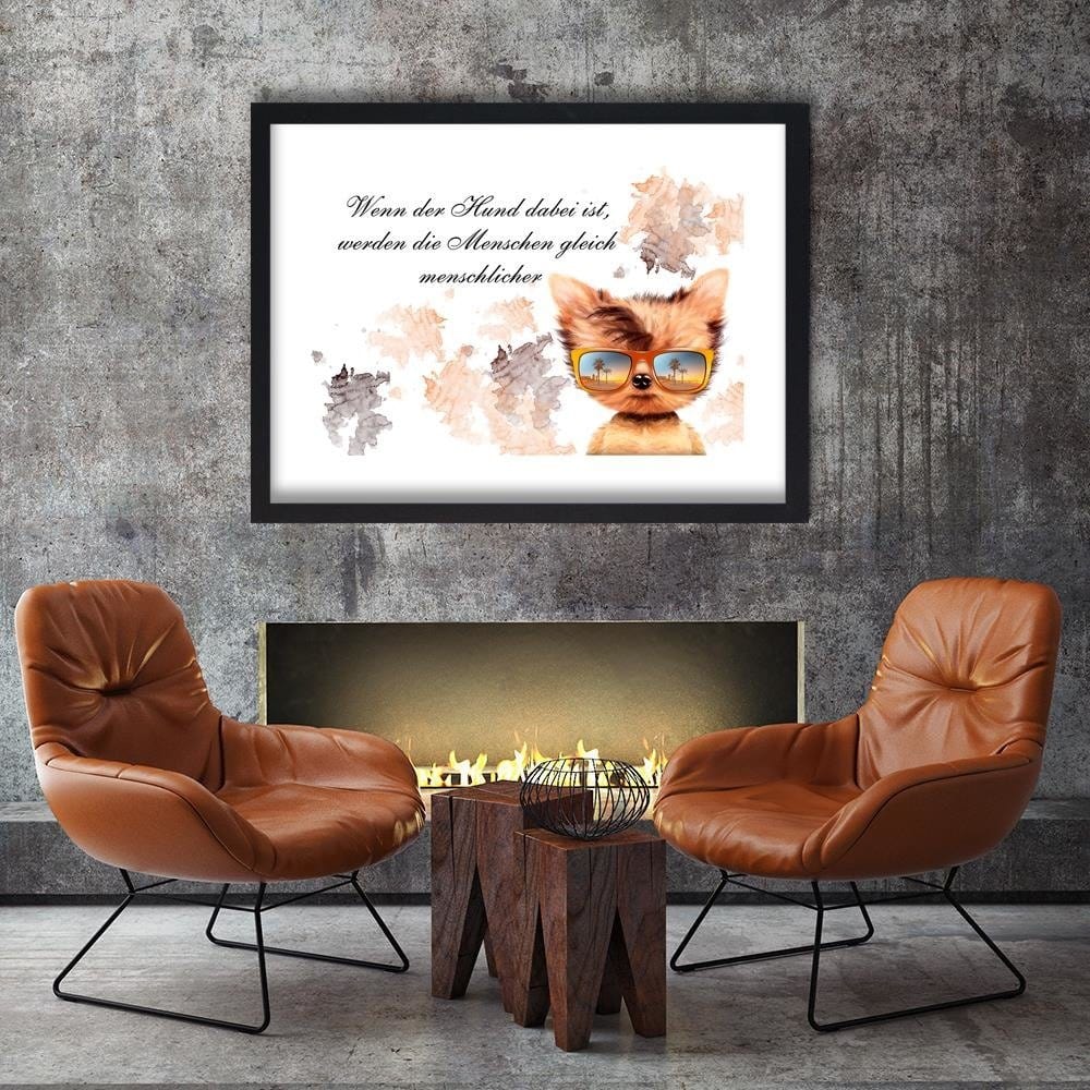 Glezna melnā rāmī - Small Dog With Glasses Home Trends