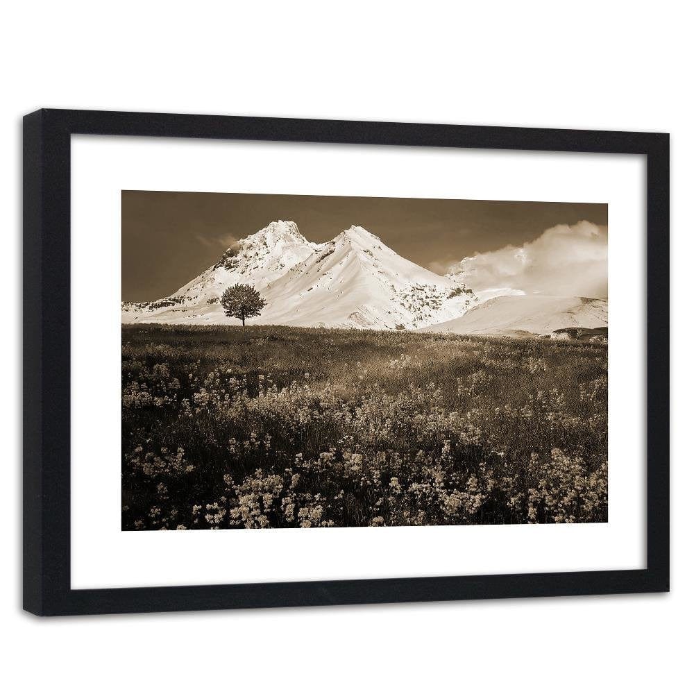 Glezna melnā rāmī - Snowy Mountains And Colorful Meadow 1 Home Trends