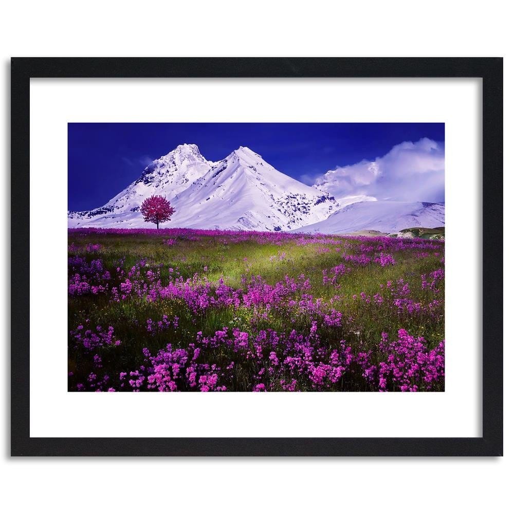 Glezna melnā rāmī - Snowy Mountains And Colorful Meadow 4 Home Trends