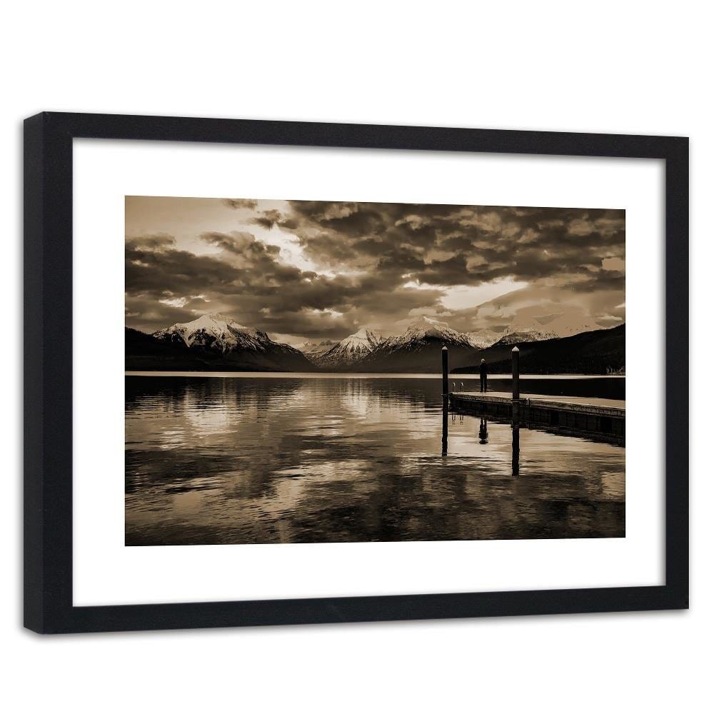 Glezna melnā rāmī - Snowy Mountains Lake 1 Home Trends