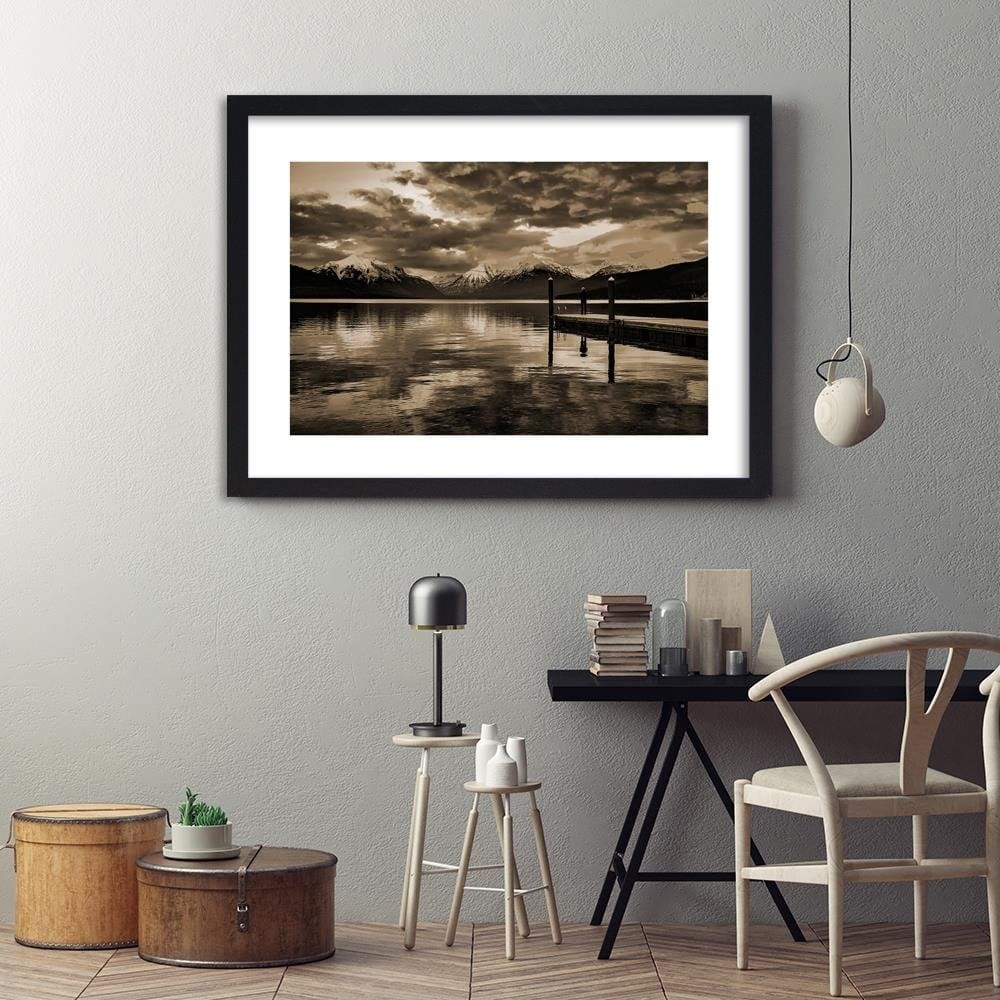 Glezna melnā rāmī - Snowy Mountains Lake 1 Home Trends