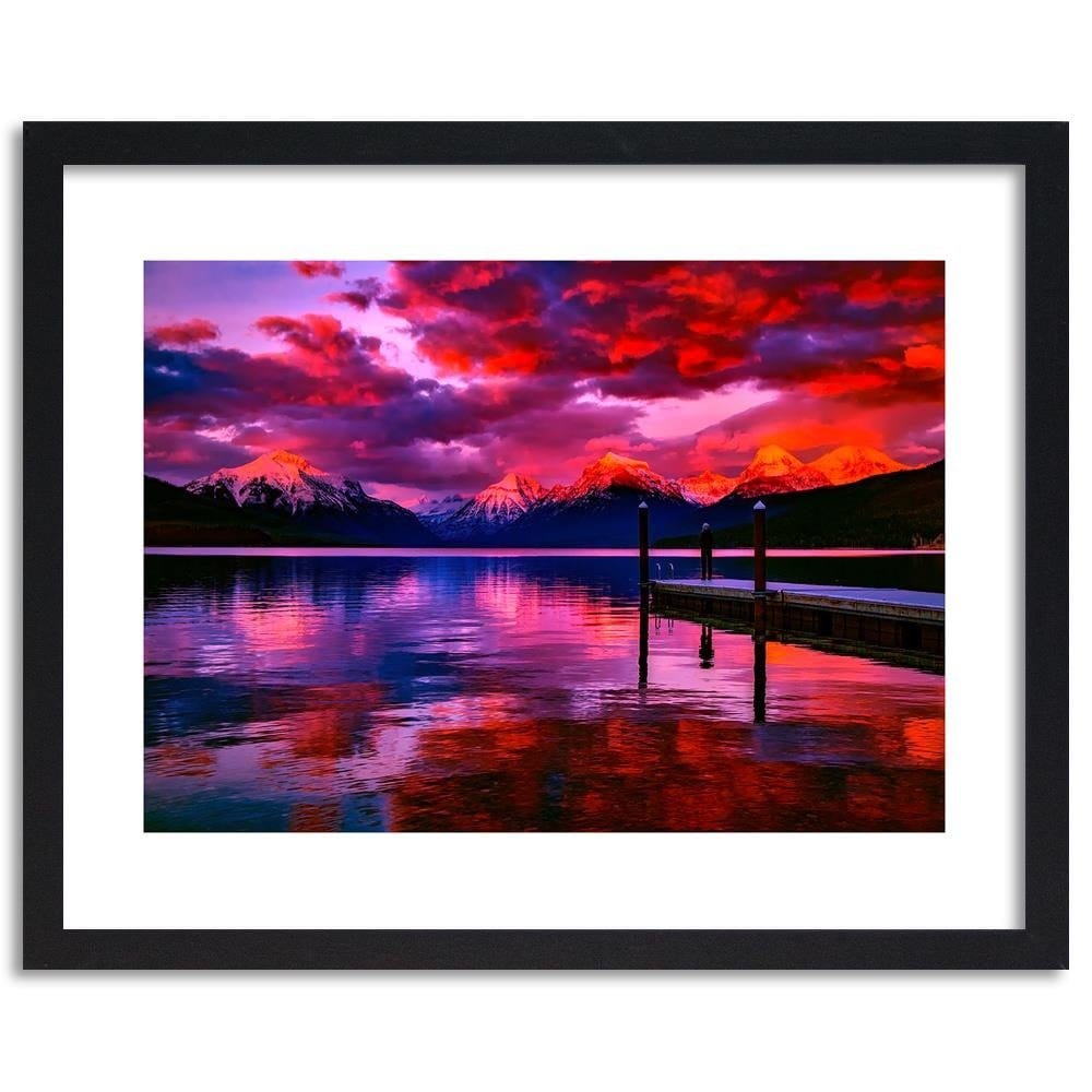 Glezna melnā rāmī - Snowy Mountains Lake 4 Home Trends