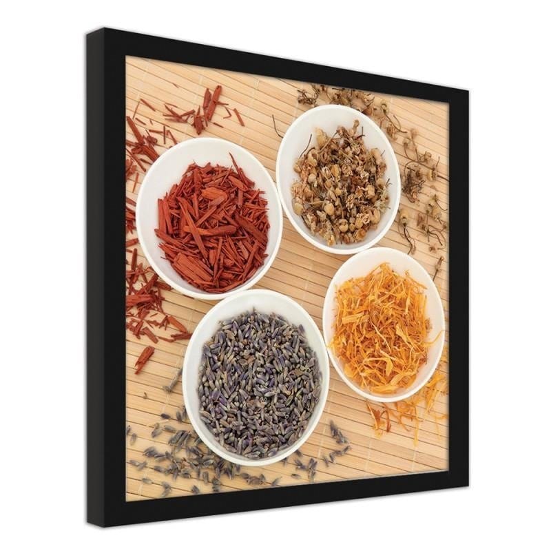 Glezna melnā rāmī - Spices in white bowls Home Trends