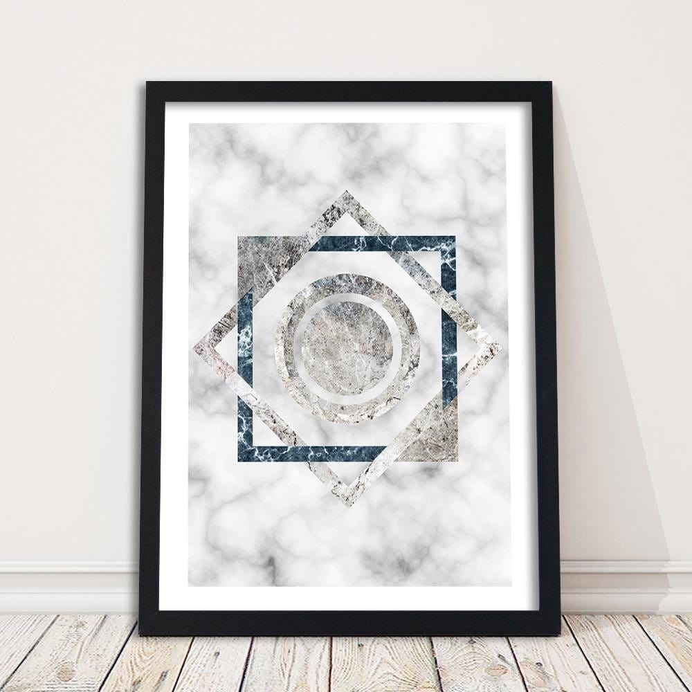 Glezna melnā rāmī - Squares And Circles - Marble Home Trends