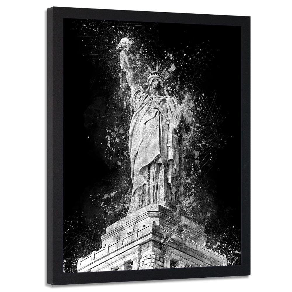 Glezna melnā rāmī - Statue Of Liberty At Night Home Trends