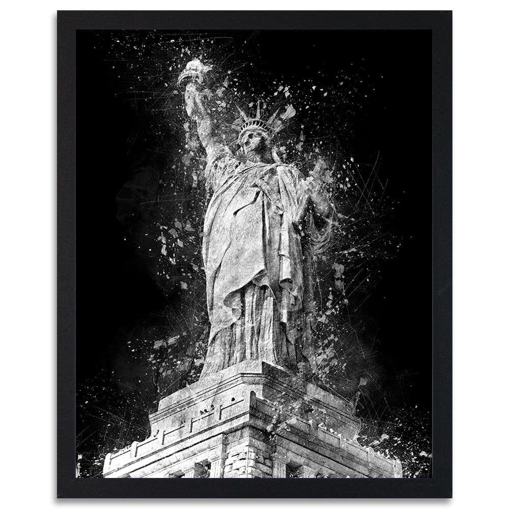 Glezna melnā rāmī - Statue Of Liberty At Night Home Trends