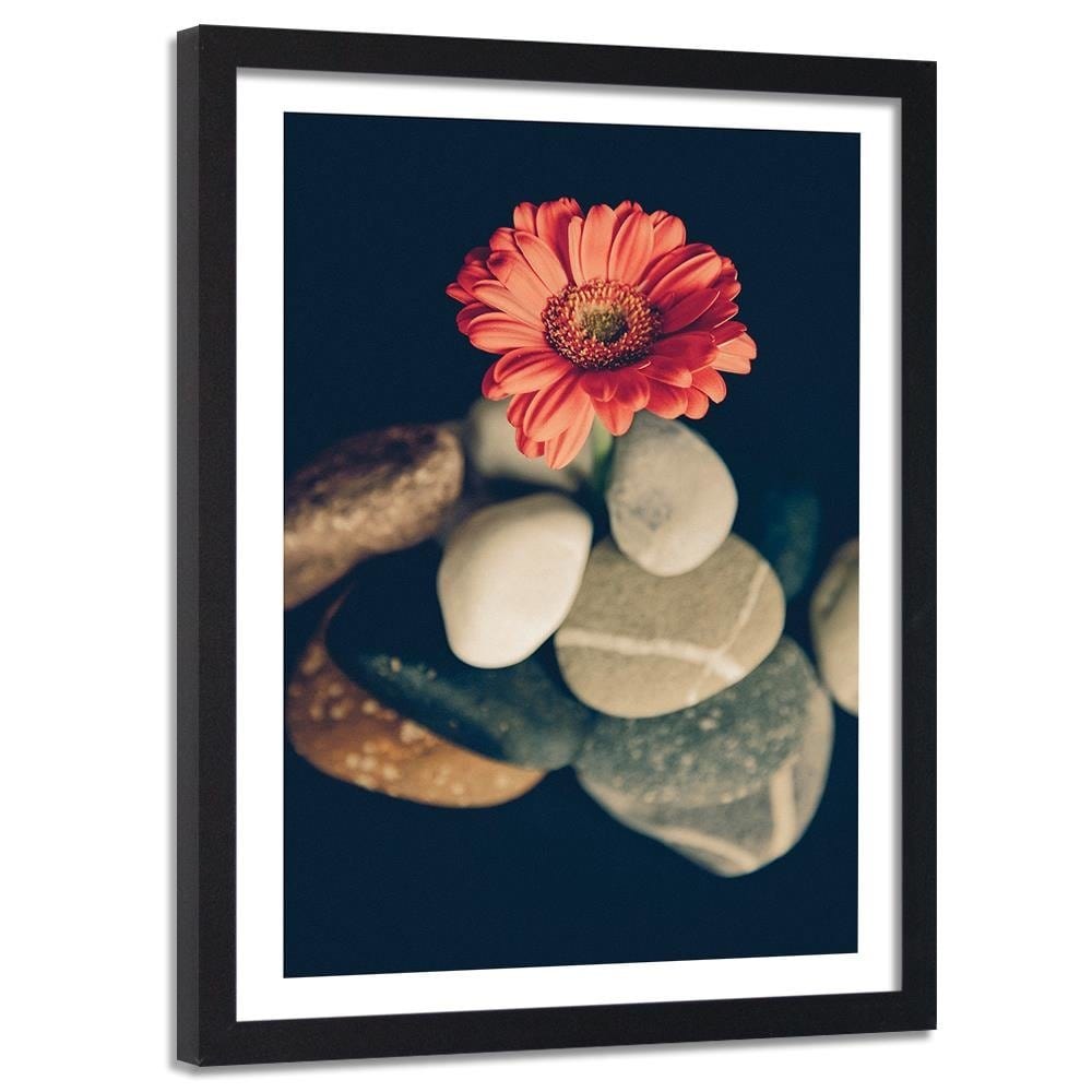 Glezna melnā rāmī - Stones And Red Flower Home Trends