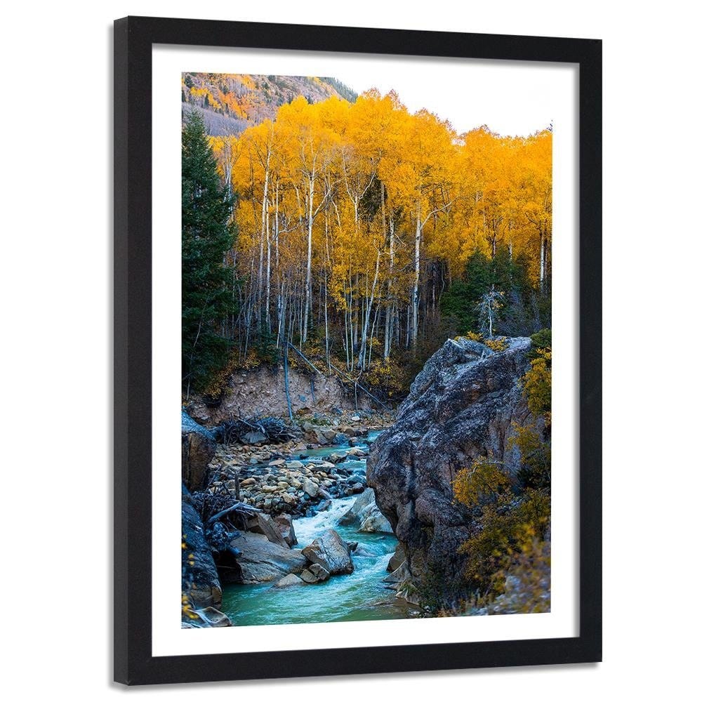 Glezna melnā rāmī - Stream In The Forest Home Trends