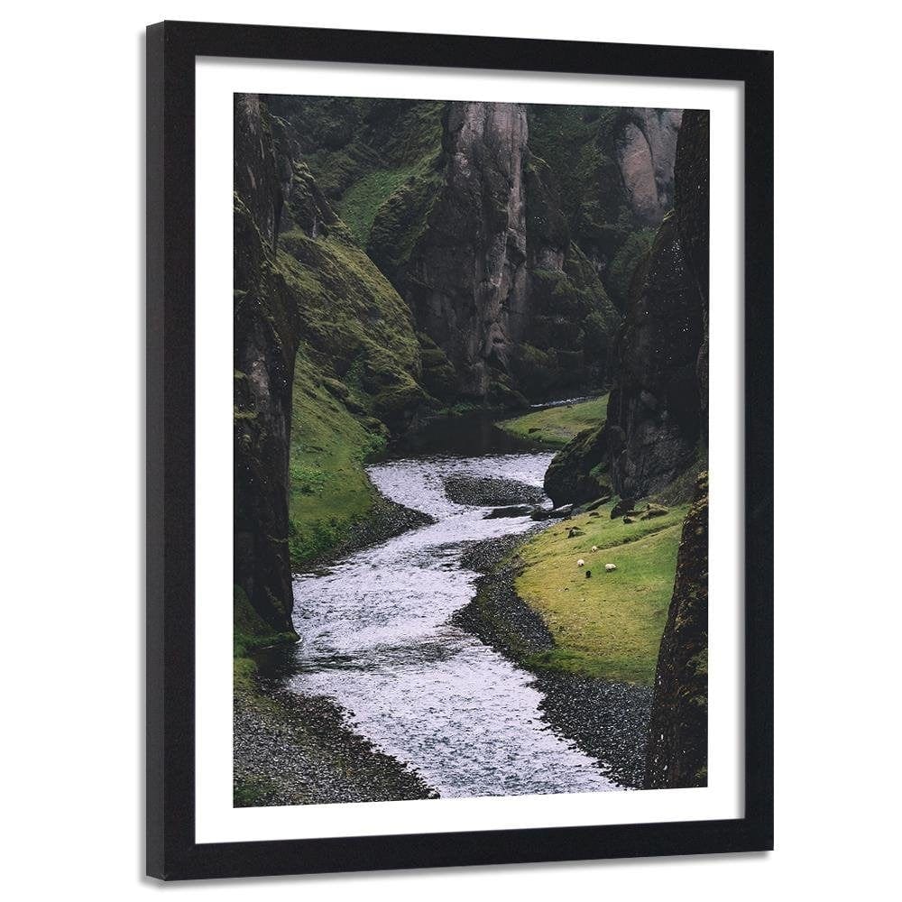 Glezna melnā rāmī - Stream In The Mountains Home Trends