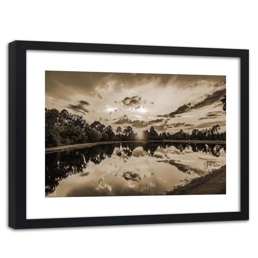 Glezna melnā rāmī - Sunrise Over The Lake 1 Home Trends