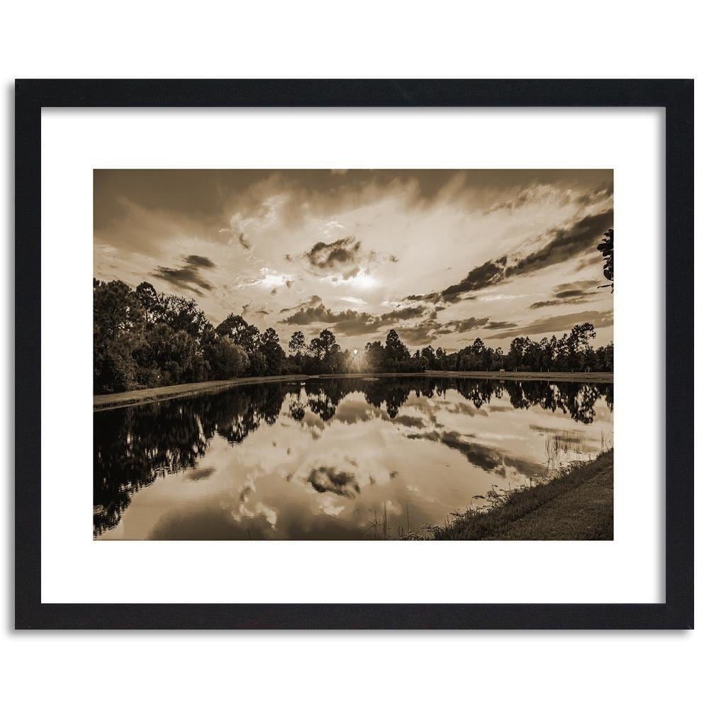 Glezna melnā rāmī - Sunrise Over The Lake 1 Home Trends