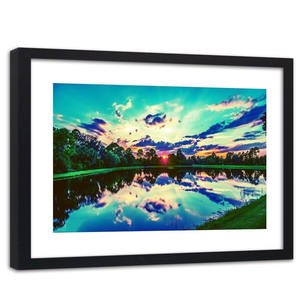 Glezna melnā rāmī - Sunrise Over The Lake 3 Home Trends