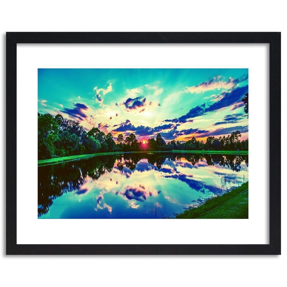 Glezna melnā rāmī - Sunrise Over The Lake 3 Home Trends