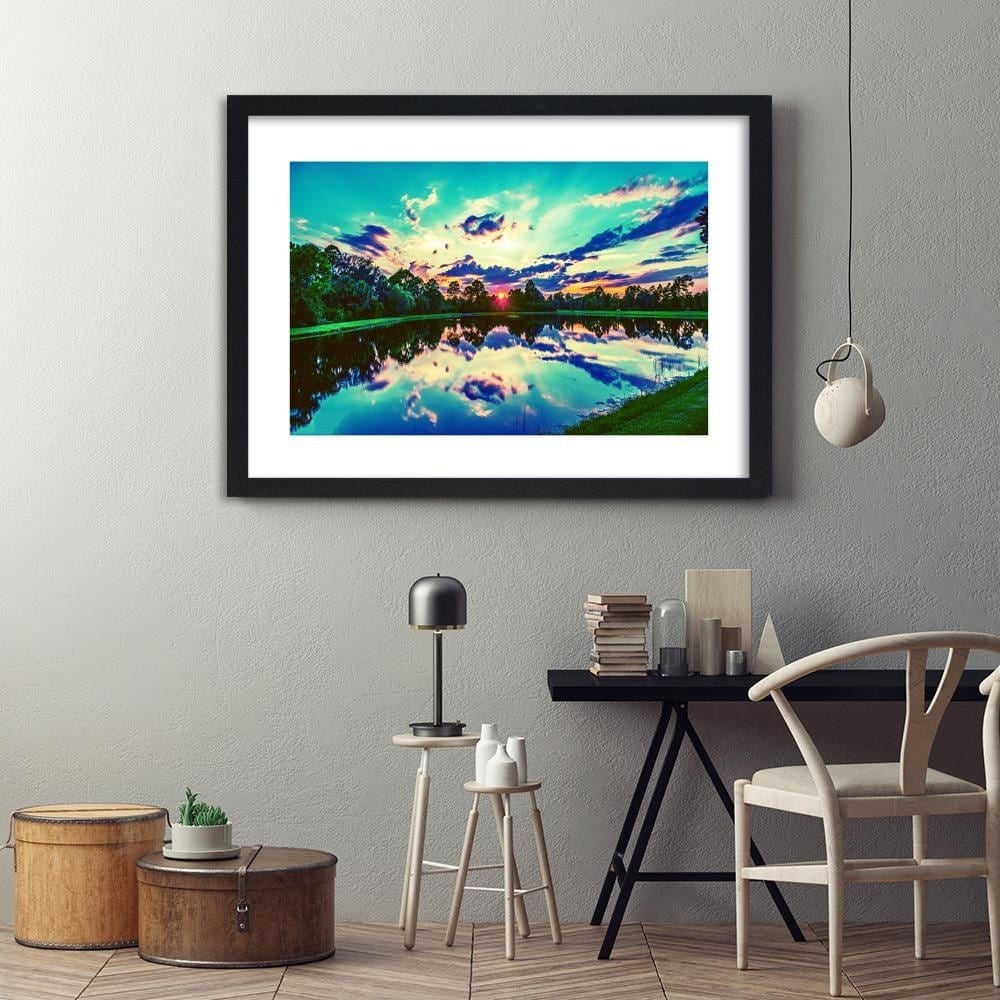 Glezna melnā rāmī - Sunrise Over The Lake 3 Home Trends