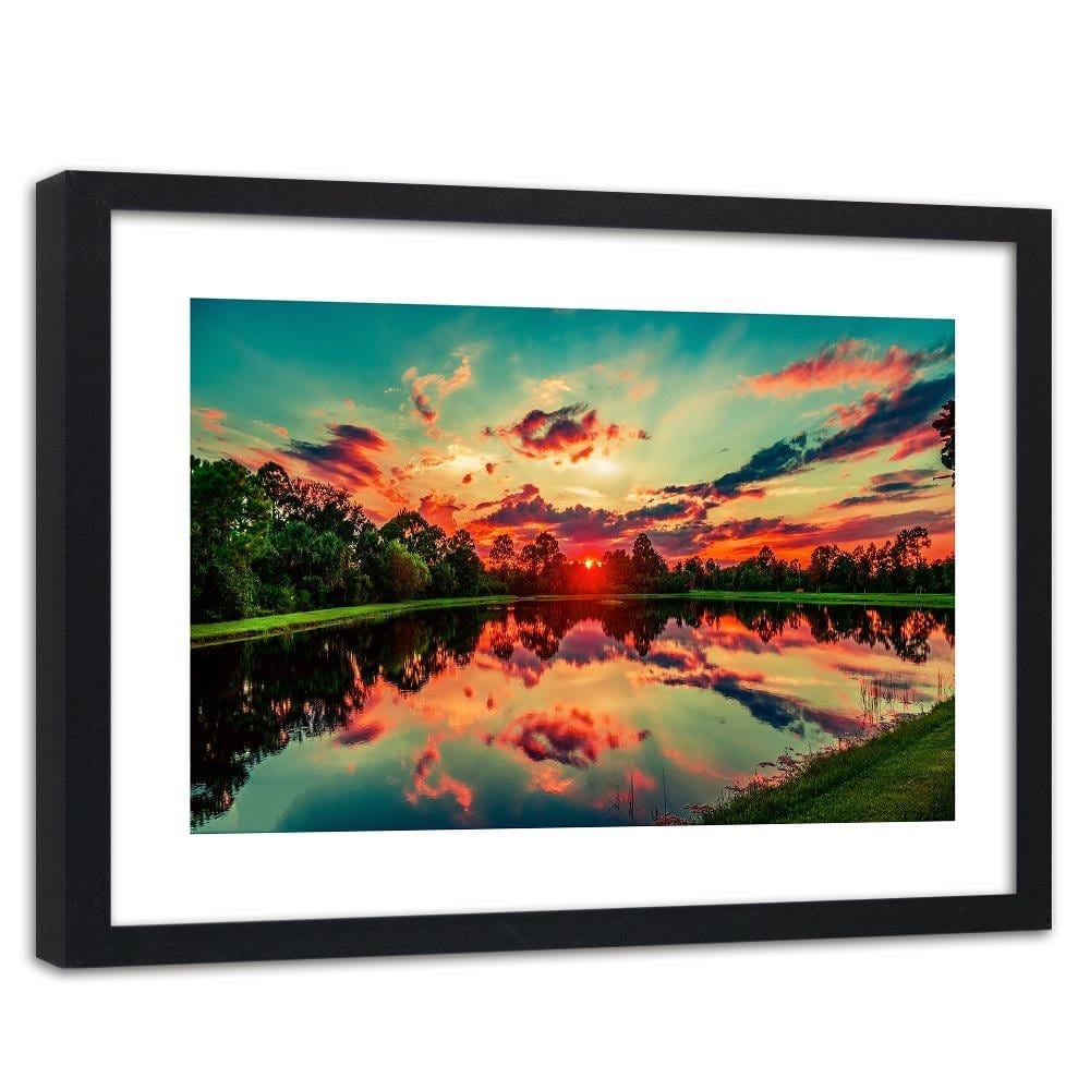 Glezna melnā rāmī - Sunrise Over The Lake 4 Home Trends