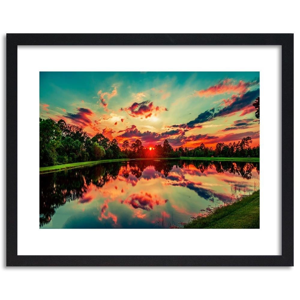 Glezna melnā rāmī - Sunrise Over The Lake 4 Home Trends