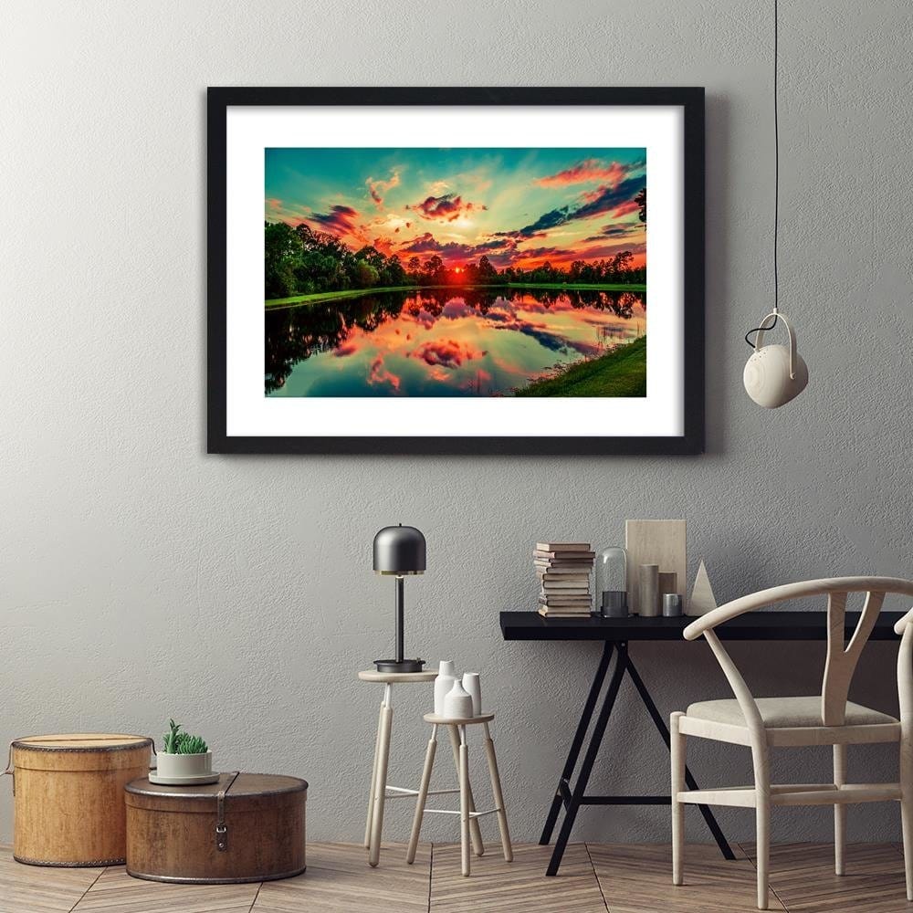 Glezna melnā rāmī - Sunrise Over The Lake 4 Home Trends