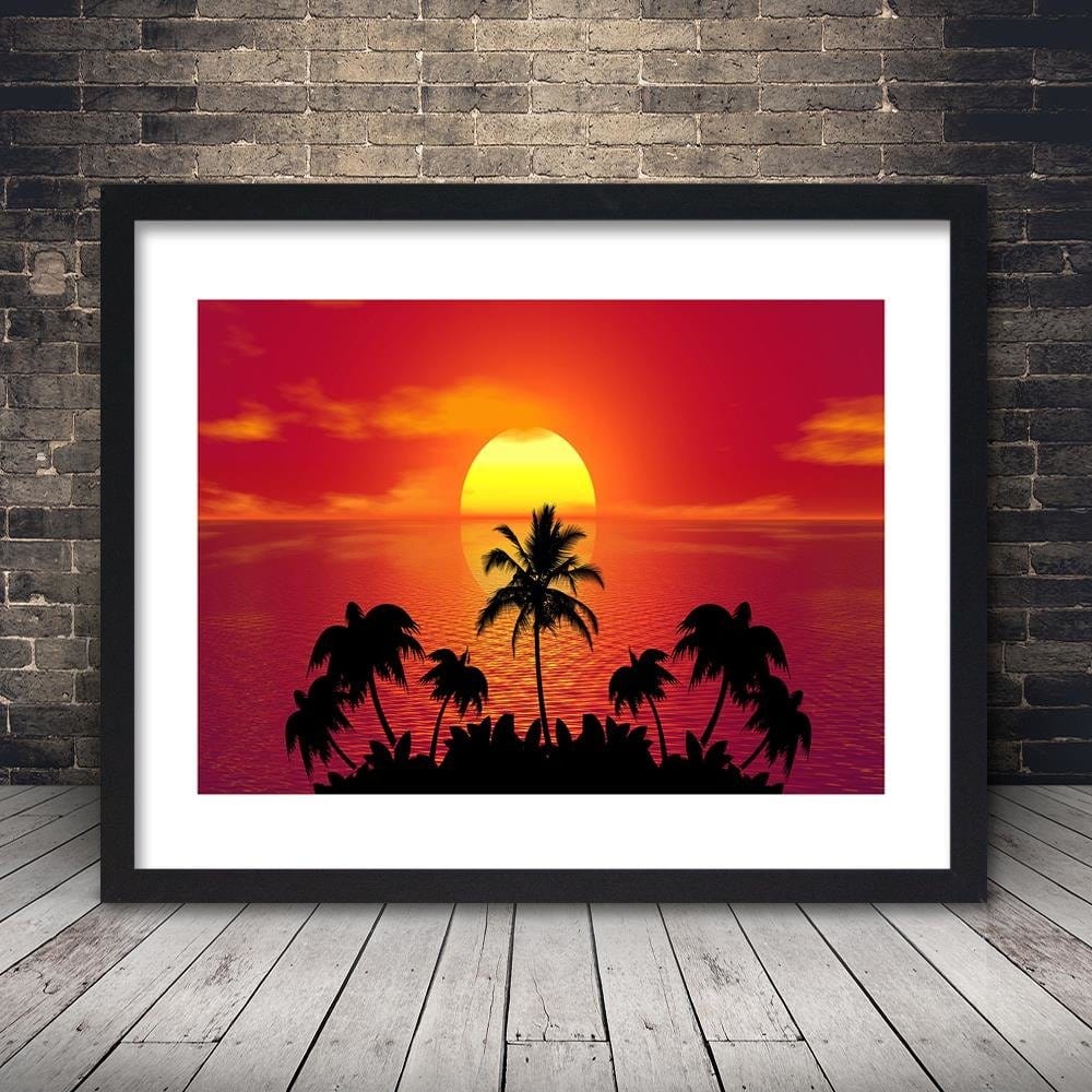 Glezna melnā rāmī - Sunset And Palm Trees 2 Home Trends
