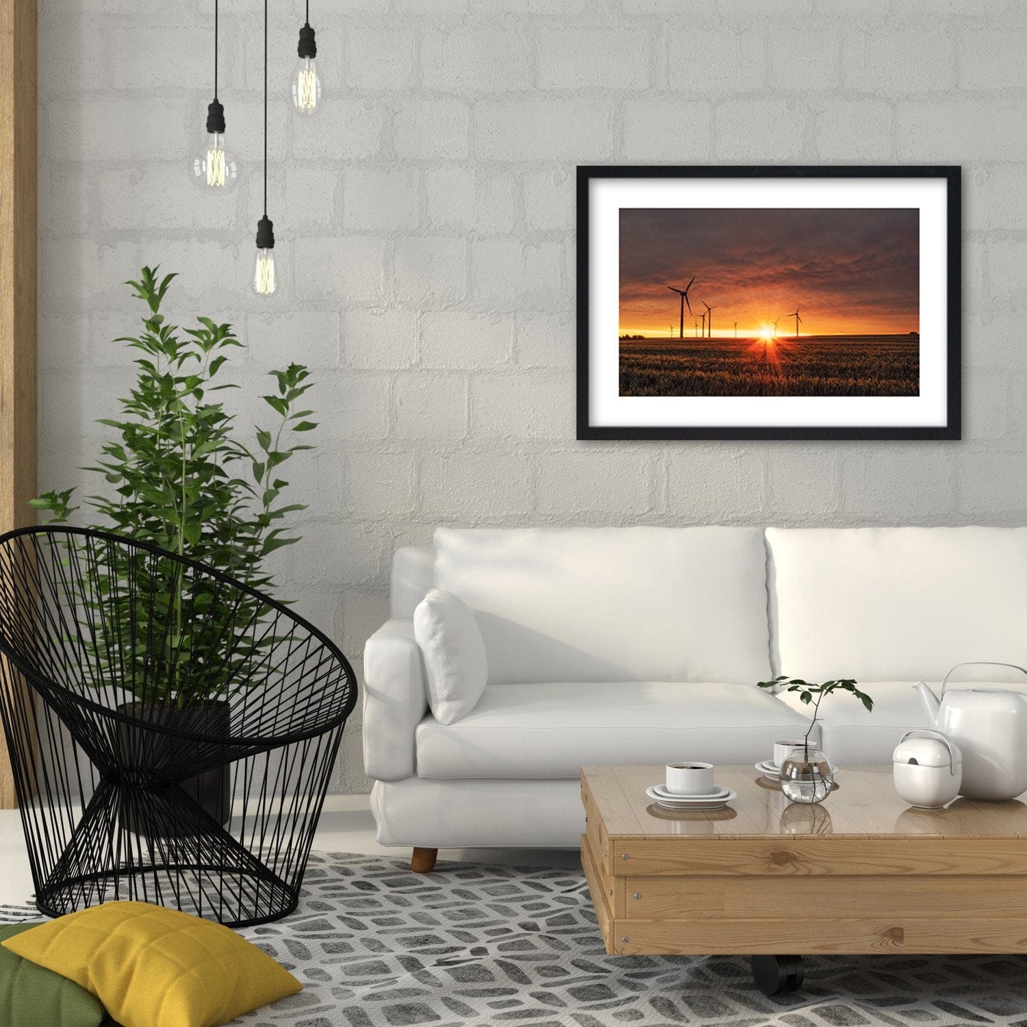 Glezna melnā rāmī - Sunset And Windmill Home Trends