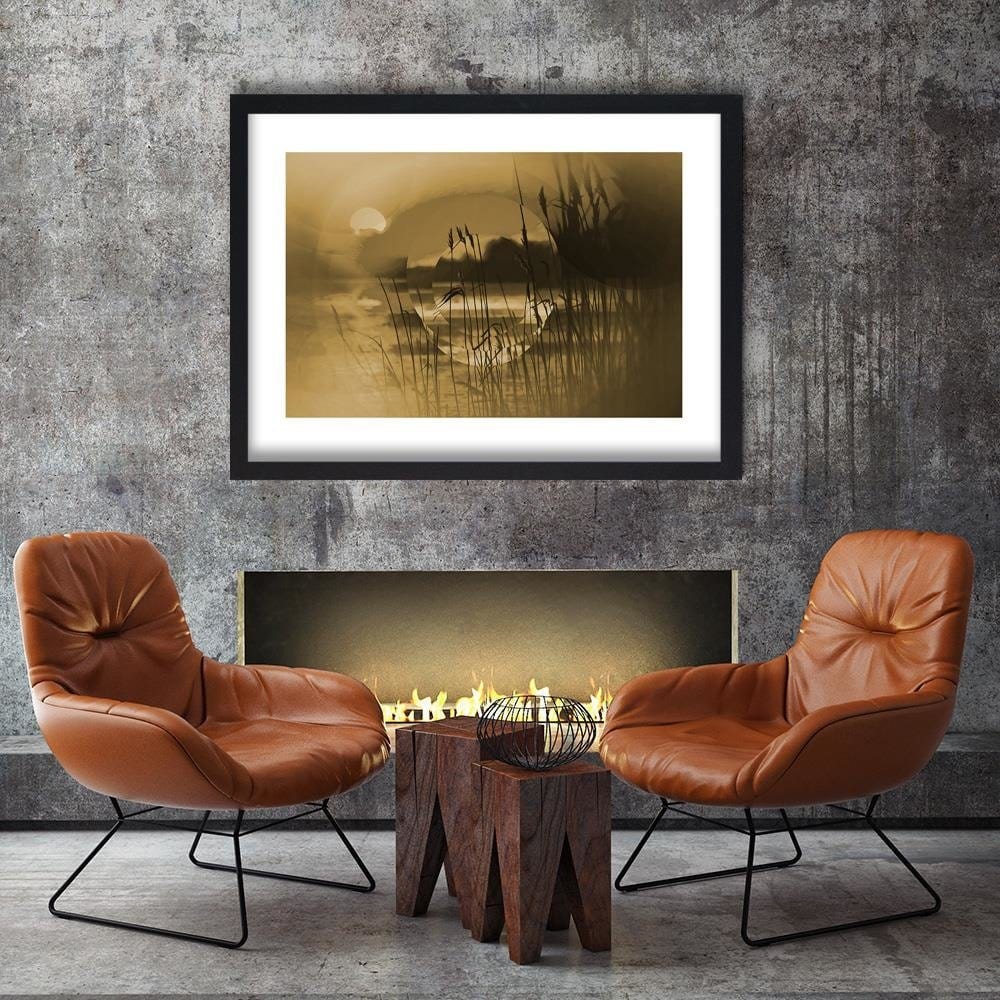 Glezna melnā rāmī - Sunset Geometry Sepia Home Trends