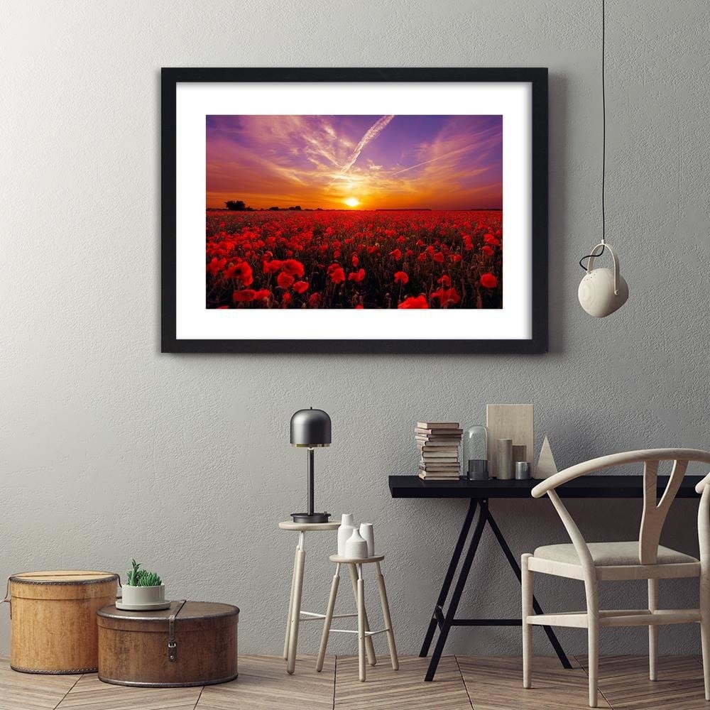Glezna melnā rāmī - Sunset Over A Field Poppy 3 Home Trends