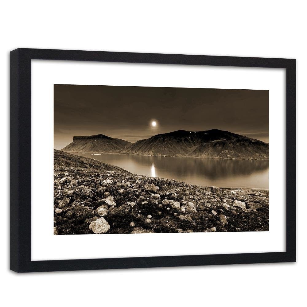 Glezna melnā rāmī - Sunset Over A Mountain Lake 1 Home Trends