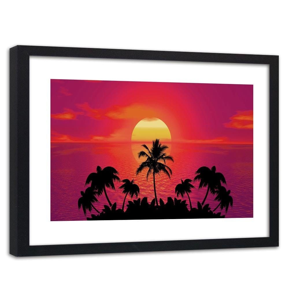 Glezna melnā rāmī - Sunset With Palm Trees 3 Home Trends