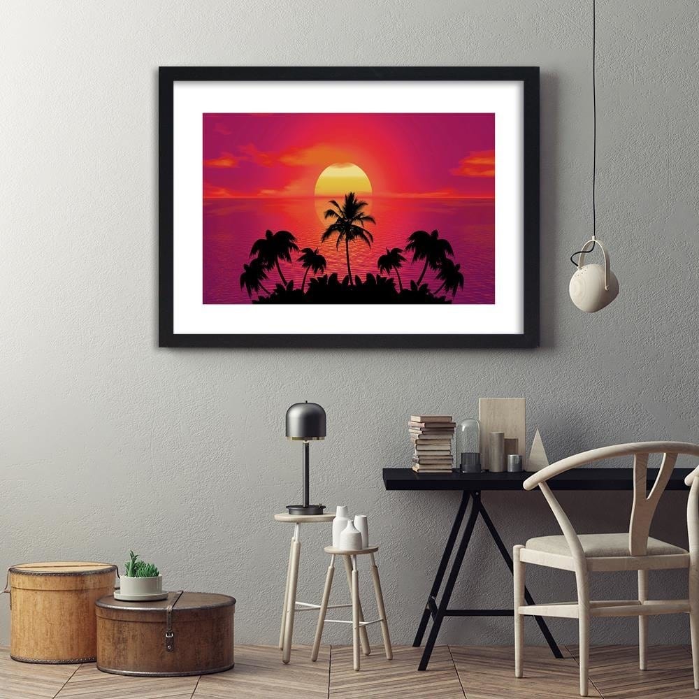 Glezna melnā rāmī - Sunset With Palm Trees 3 Home Trends