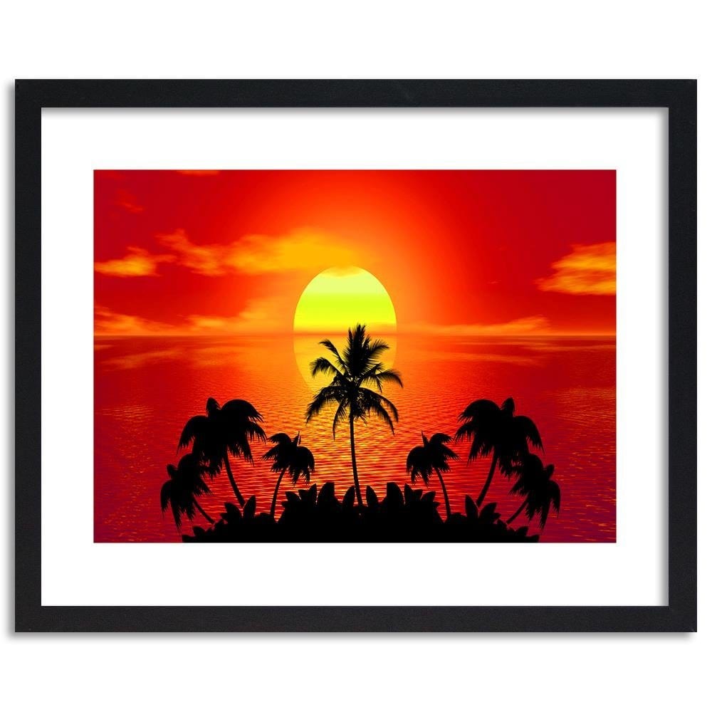 Glezna melnā rāmī - Sunset With Palm Trees 4 Home Trends