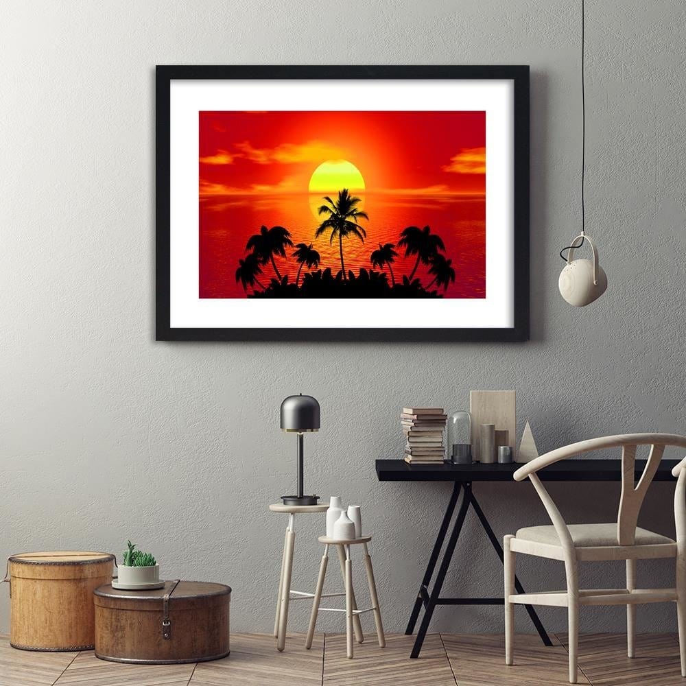 Glezna melnā rāmī - Sunset With Palm Trees 4 Home Trends
