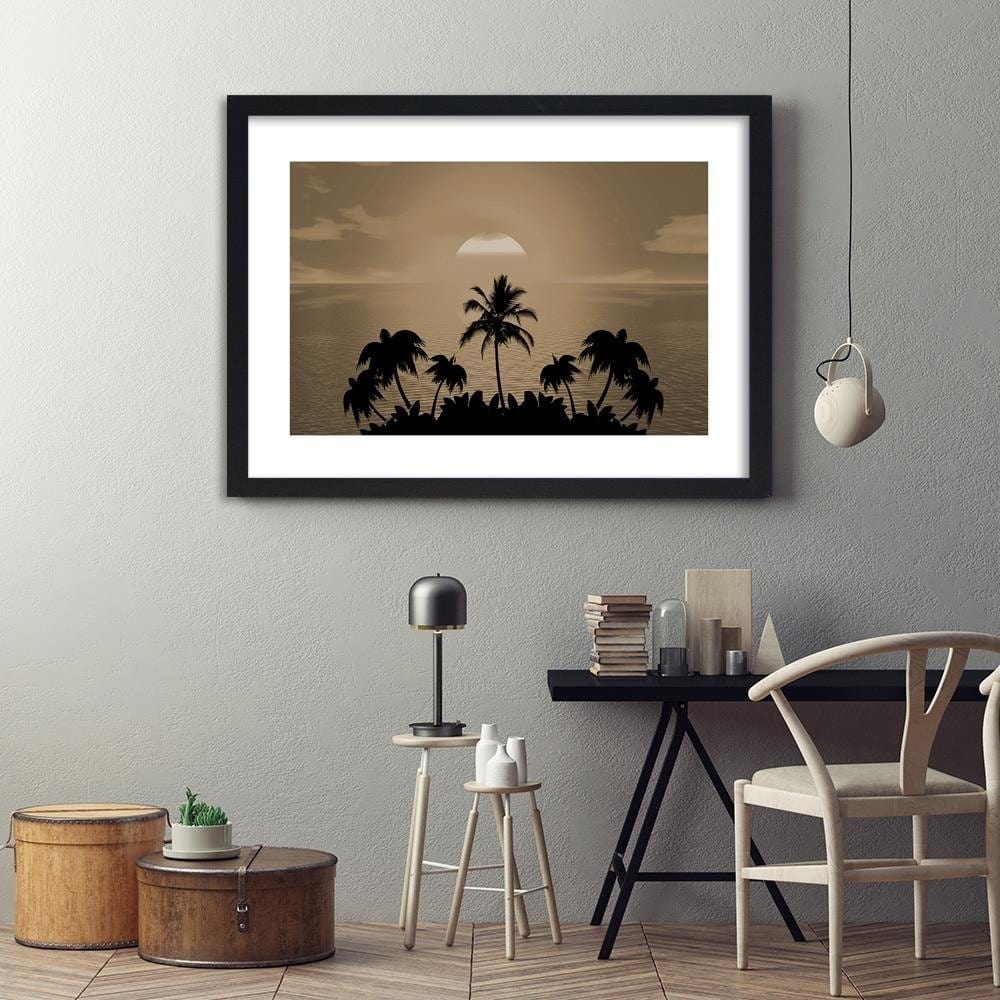 Glezna melnā rāmī - Sunset With Palms 1 Home Trends