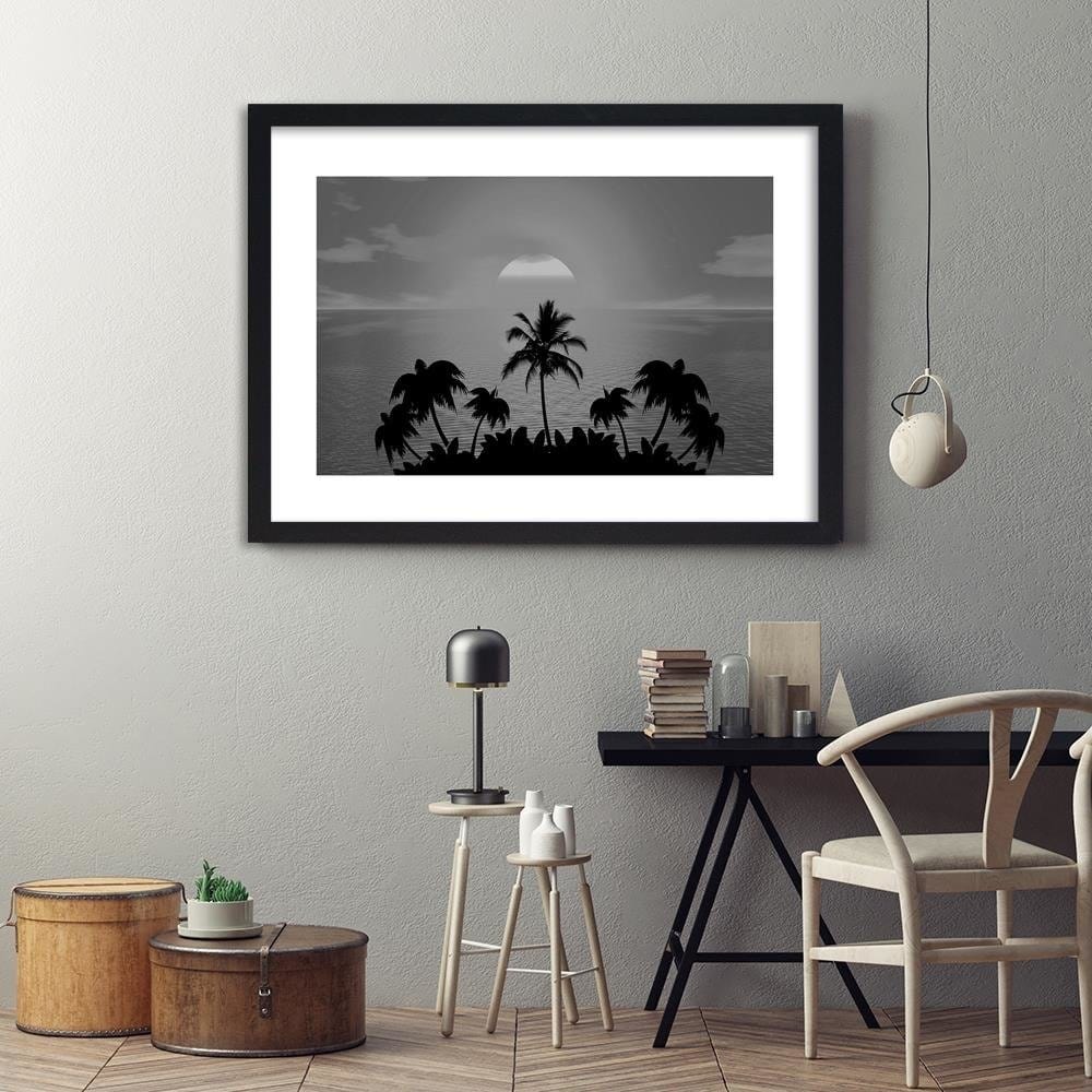 Glezna melnā rāmī - Sunset With Palms 2 Home Trends