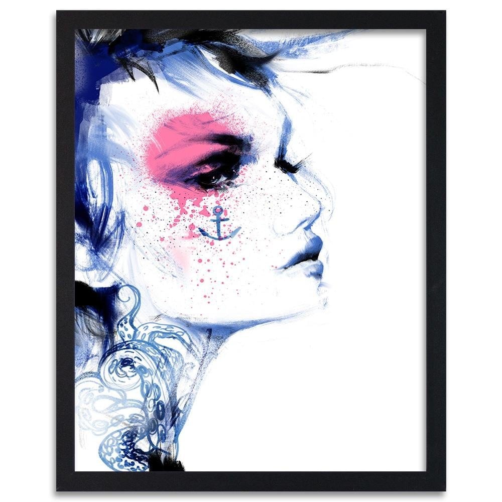 Glezna melnā rāmī - Tattoo Woman Blue Home Trends