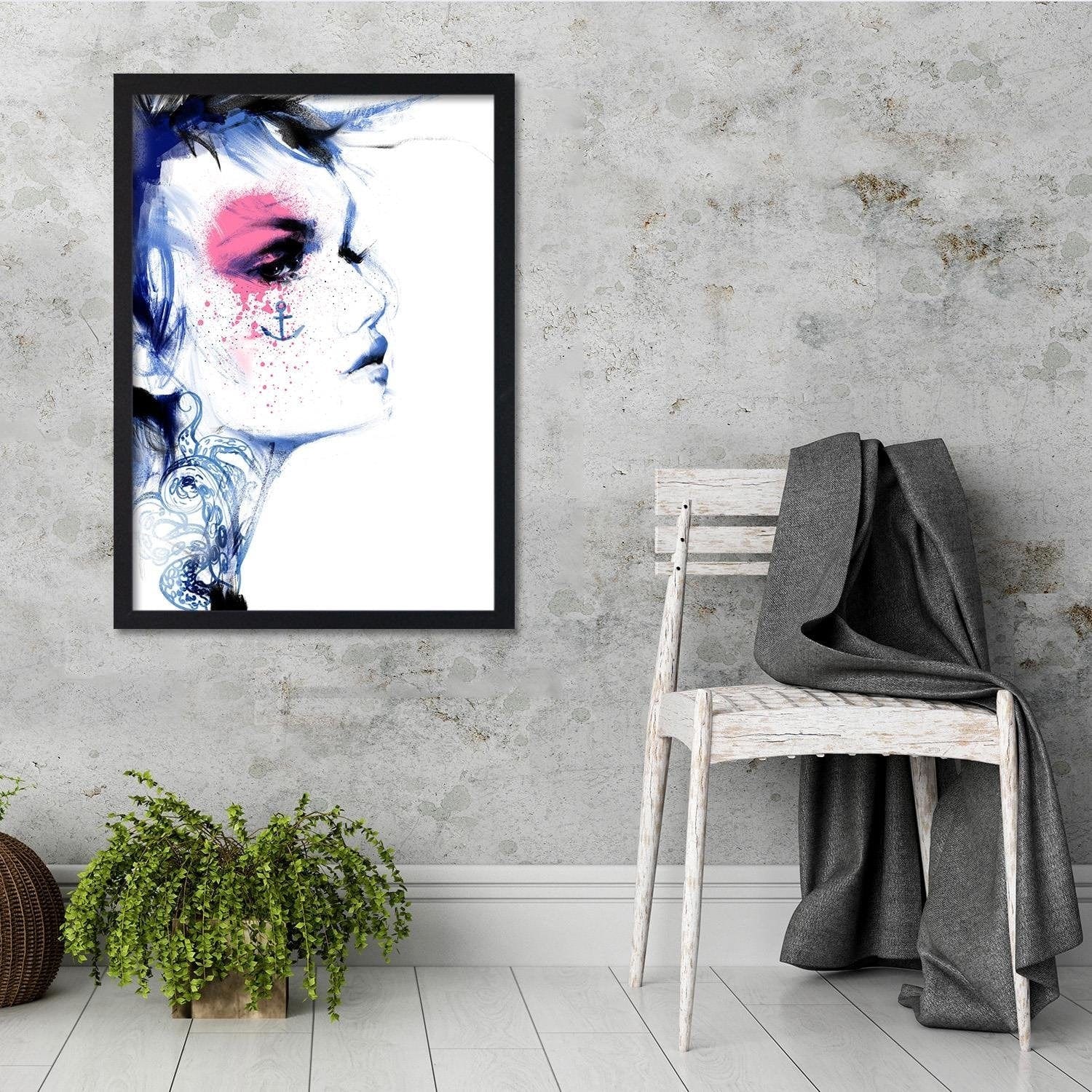 Glezna melnā rāmī - Tattoo Woman Blue Home Trends